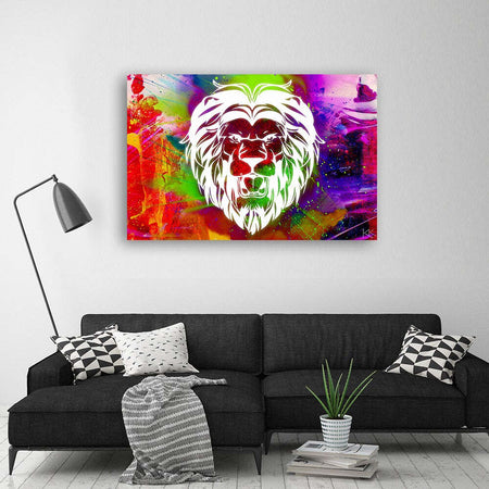 Quadro-su-tela,-Astrazione-di-leone-colorato