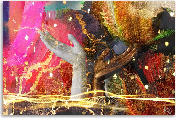 Quadro-su-tela,-Astrazione-di-mani-colorate