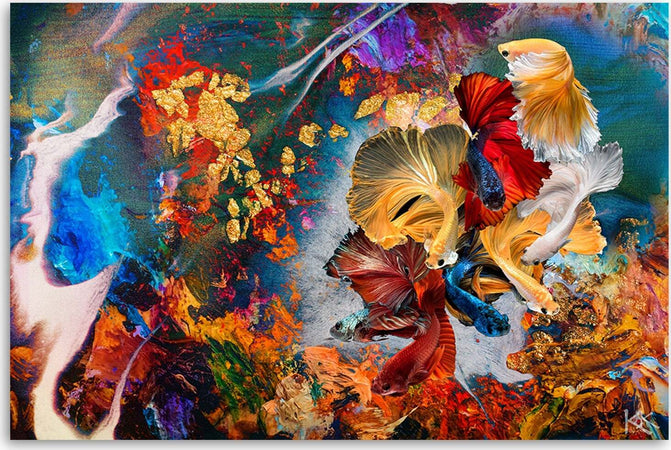Quadro-su-tela,-Astrazione-di-pesce-colorata
