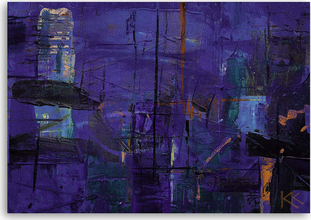 Quadro-su-tela,-Astrazione-dipinta-a-mano-viola