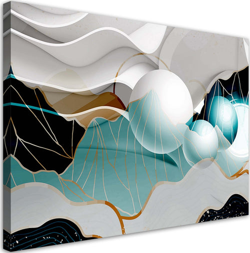 Quadro-su-tela,-Astrazione-turchese-con-palline-3D
