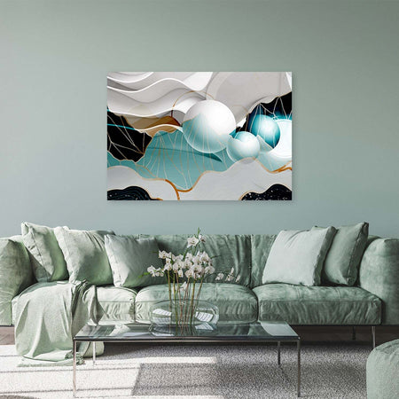 Quadro-su-tela,-Astrazione-turchese-con-palline-3D