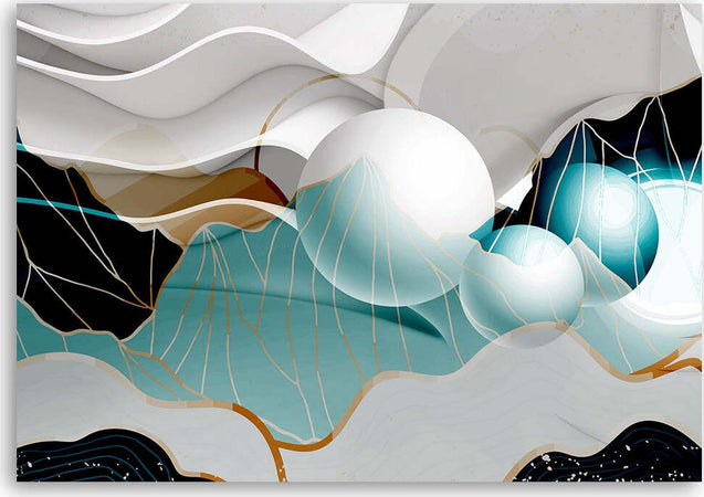 Quadro-su-tela,-Astrazione-turchese-con-palline-3D