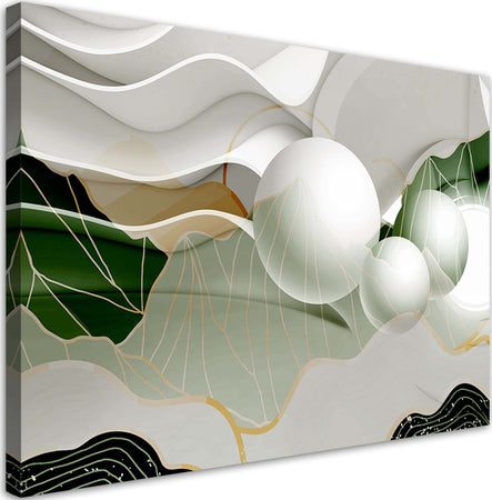 Quadro-su-tela,-Astrazione-verde-con-palline-3D