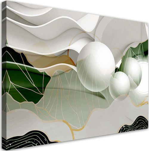 Quadro-su-tela,-Astrazione-verde-con-palline-3D