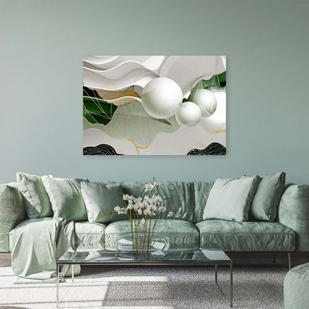 Quadro-su-tela,-Astrazione-verde-con-palline-3D