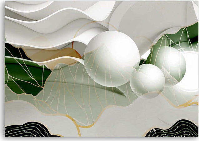 Quadro-su-tela,-Astrazione-verde-con-palline-3D