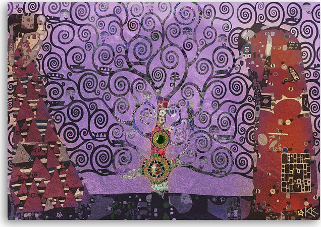Quadro-su-tela,-Astrazione-viola-dell'albero-della-vita
