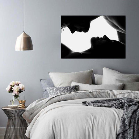Quadro-su-tela,-Bacio-coppia-bianco-nero