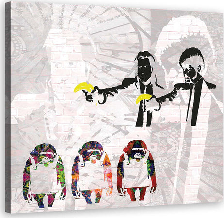 Quadro-su-tela,-Banksy-Pulp-Fiction-and-Monkeys
