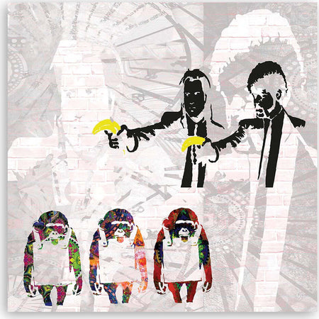 Quadro-su-tela,-Banksy-Pulp-Fiction-and-Monkeys