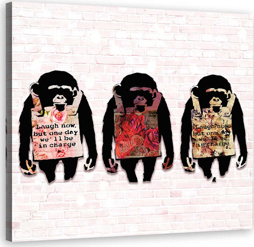 Quadro-su-tela,-Banksy-ride-le-scimmie