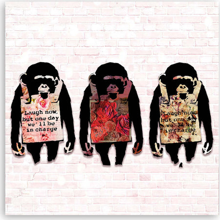 Quadro-su-tela,-Banksy-ride-le-scimmie