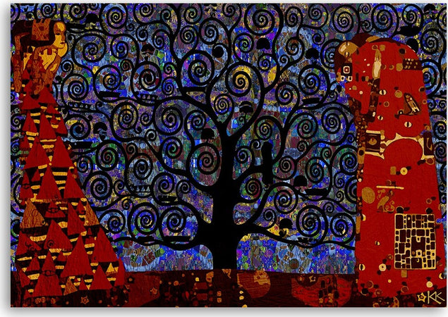 Quadro-su-tela,-Blue-Tree-of-Life-Abstraction