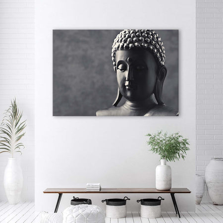 Quadro-su-tela,-Buddha-sfondo-grigio