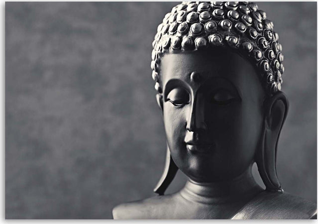 Quadro-su-tela,-Buddha-sfondo-grigio