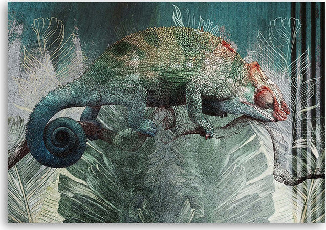 Quadro-su-tela,-Camaleonte-nella-giungla