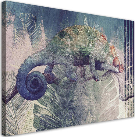 Quadro-su-tela,-Camaleonte-su-un-ramo