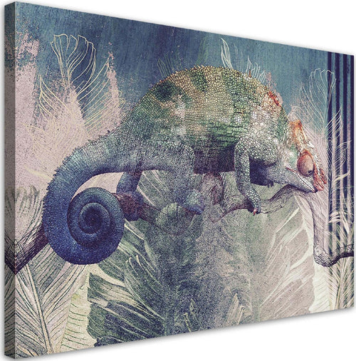 Quadro-su-tela,-Camaleonte-su-un-ramo