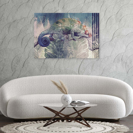 Quadro-su-tela,-Camaleonte-su-un-ramo