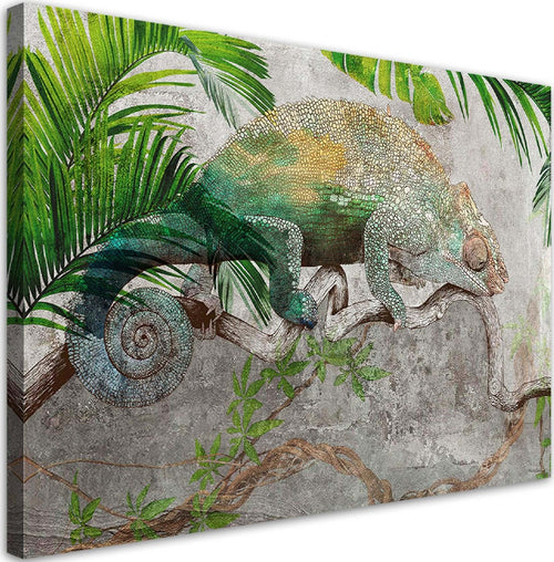 Quadro-su-tela,-Camaleonte-sul-ramo-della-giungla