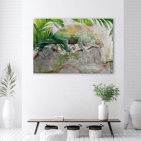 Quadro-su-tela,-Camaleonte-sul-ramo-della-giungla