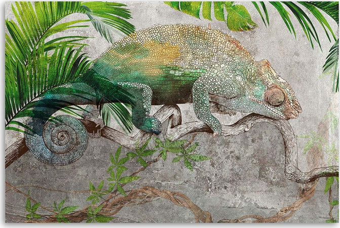 Quadro-su-tela,-Camaleonte-sul-ramo-della-giungla