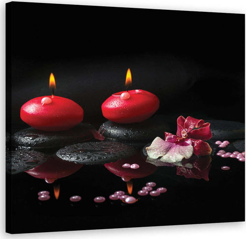 Quadro-su-tela,-Candele-rosse-Zen-pietre