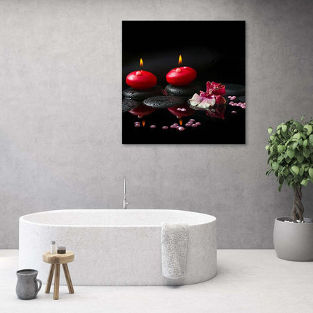 Quadro-su-tela,-Candele-rosse-Zen-pietre