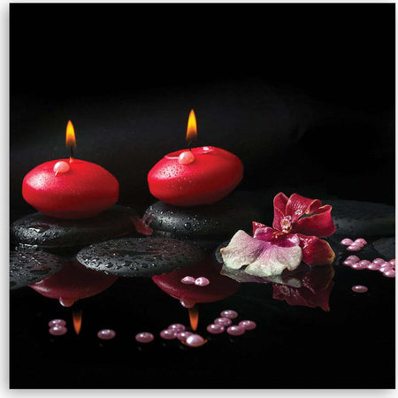 Quadro-su-tela,-Candele-rosse-Zen-pietre