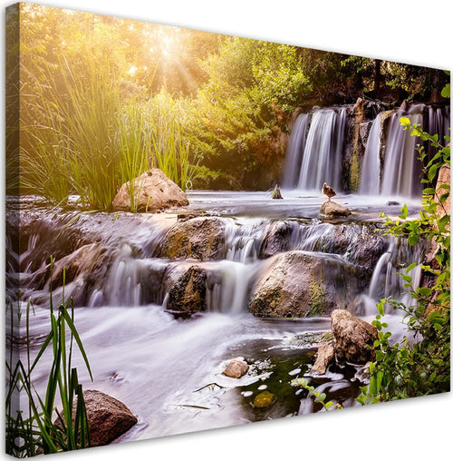 Quadro-su-tela,-Cascata-alla-natura-del-tramonto