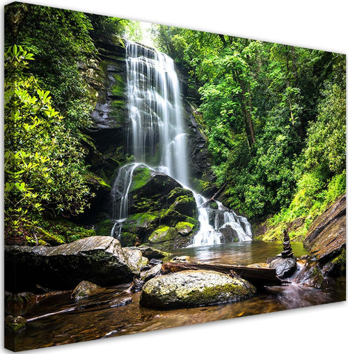 Quadro-su-tela,-Cascata-nella-foresta-verde