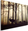 Quadro-su-tela,-Cervi-nella-foresta-Nebbia-Marrone