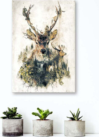 Quadro-su-tela,-Cervo-Astratto-Animali-Natura