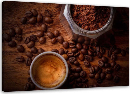 Quadro-su-tela,-Chicchi-di-caffè-in-una-tazza