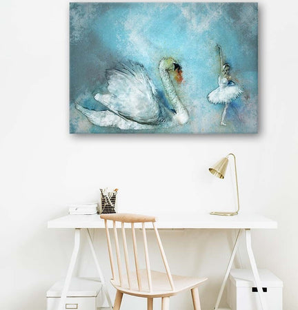 Quadro-su-tela,-Cigno-Ballerina-Turchese