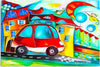 Quadro-su-tela,-Città-colorata-auto-rossa