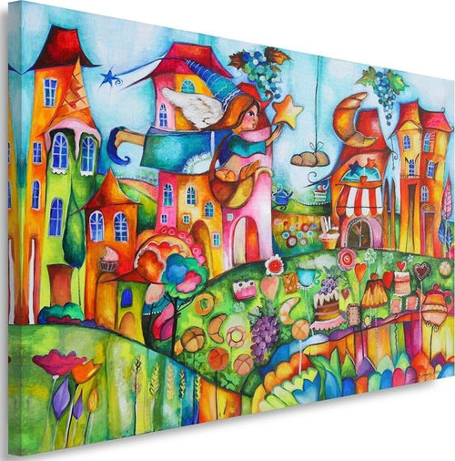Quadro-su-tela,-Città-colorata
