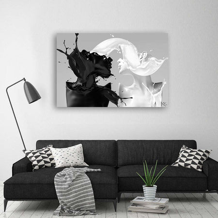 Quadro-su-tela,-Coffee-e-latte-in-bianco-e-nero-coppia-amore