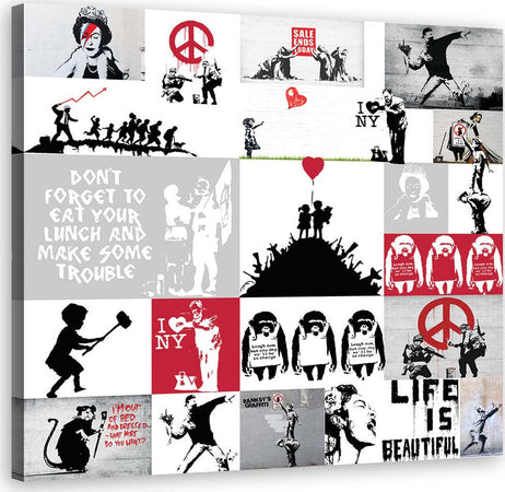 Quadro-su-tela,-Collage-di-graffiti-art-di-strada-banksy