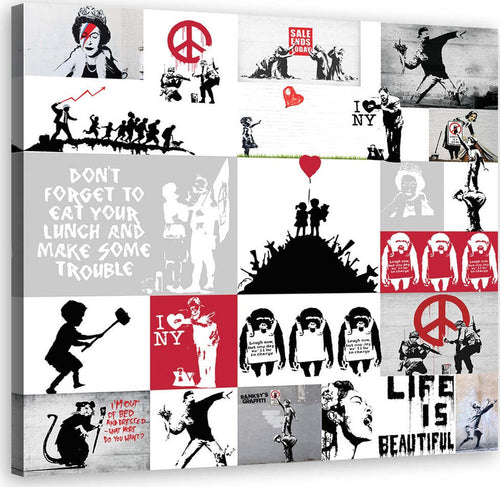 Quadro-su-tela,-Collage-di-graffiti-art-di-strada-banksy