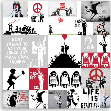 Quadro-su-tela,-Collage-di-graffiti-art-di-strada-banksy