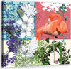 Quadro-su-tela,-Collage-fiammeggiante-e-uccelli