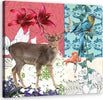 Quadro-su-tela,-Collage-fiammeggiante-Jeleń-Papuga
