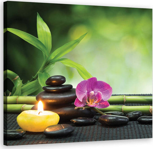 Quadro-su-tela,-Composizione-di-zen-con-candele-e-fiori