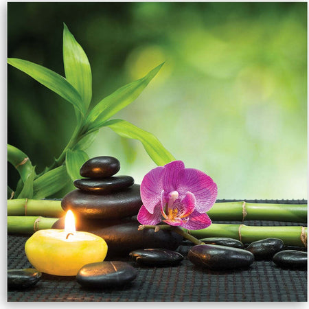 Quadro-su-tela,-Composizione-di-zen-con-candele-e-fiori