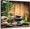 Quadro-su-tela,-Composizione-di-zen-da-pietre-nere-e-bambù