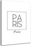 Quadro-su-tela,-con-iscrizione-Parigi-in-bianco-e-nero