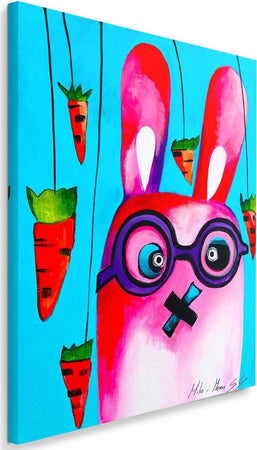 Quadro-su-tela,-Coniglio-colorato-con-occhiali