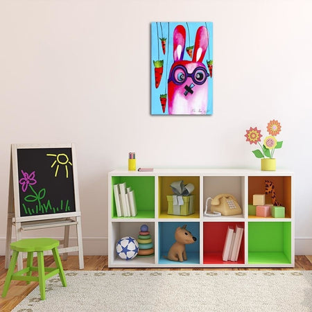 Quadro-su-tela,-Coniglio-colorato-con-occhiali